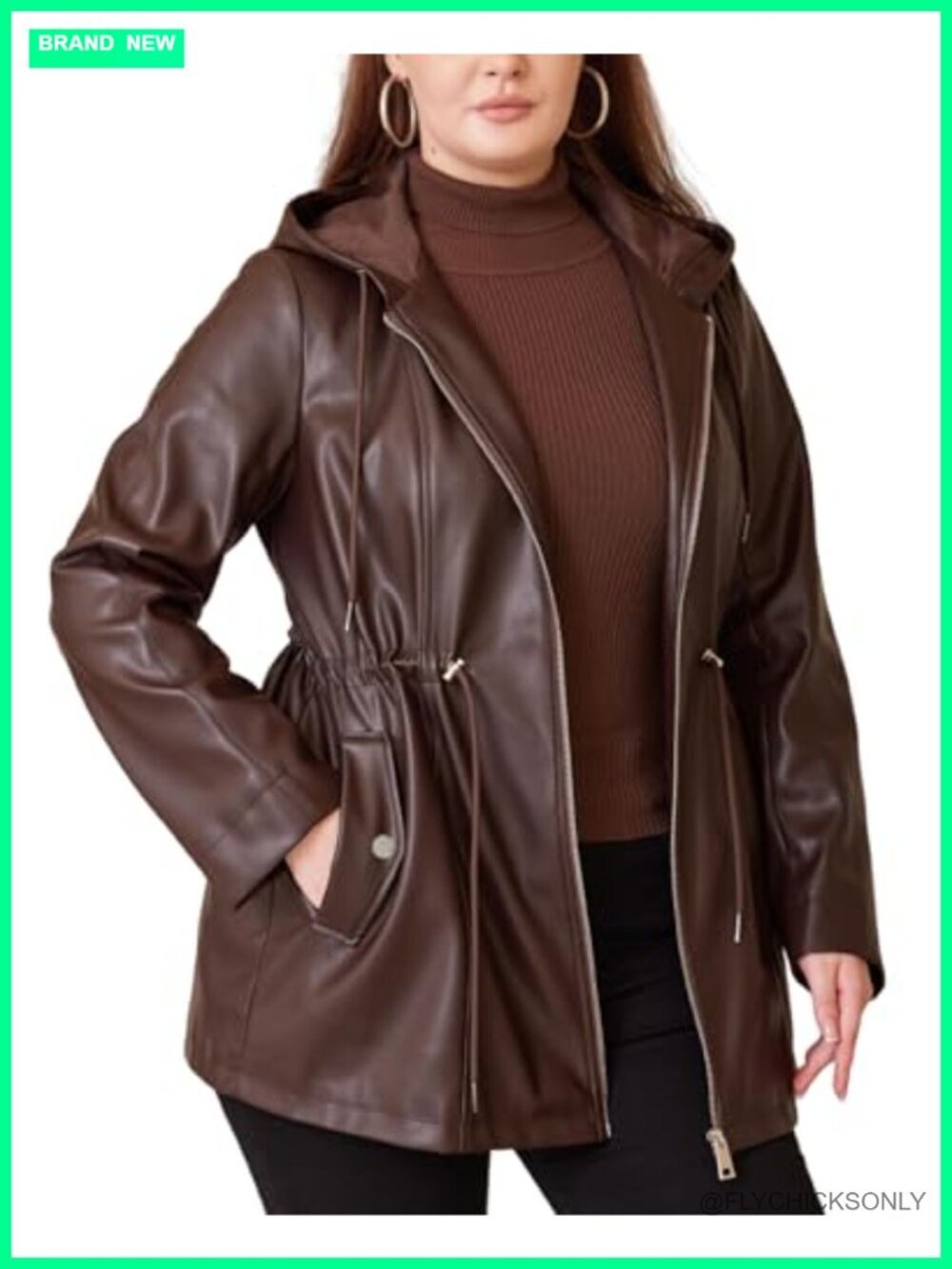 Faux Leather Jacket Plus Size Hooded Long Coat PU Motorcycle Moto Biker Jacket